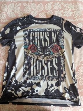Black & White Graphic Tee with Red Rose Accent